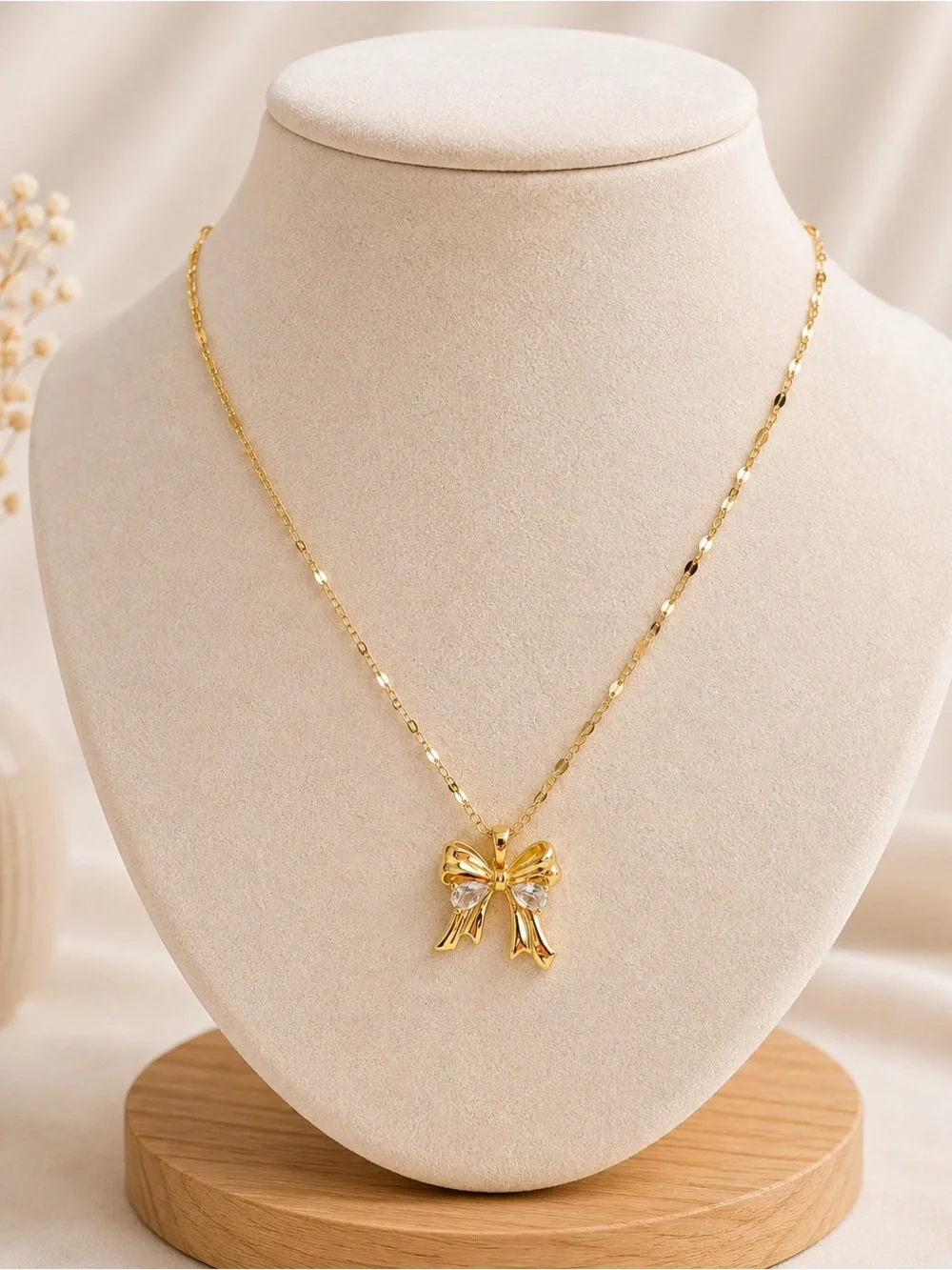Gold Bow Pendant Necklace steel 316L